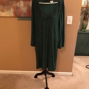 Green and Black long sleeve V- neck dress